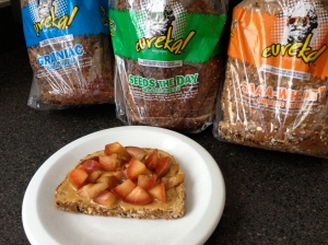 Jelly is full of added sugar, so I top a slice of Eureka! Saaa-Wheat Organic Bread with all-natural peanut butter and fresh nectarine pieces instead. 